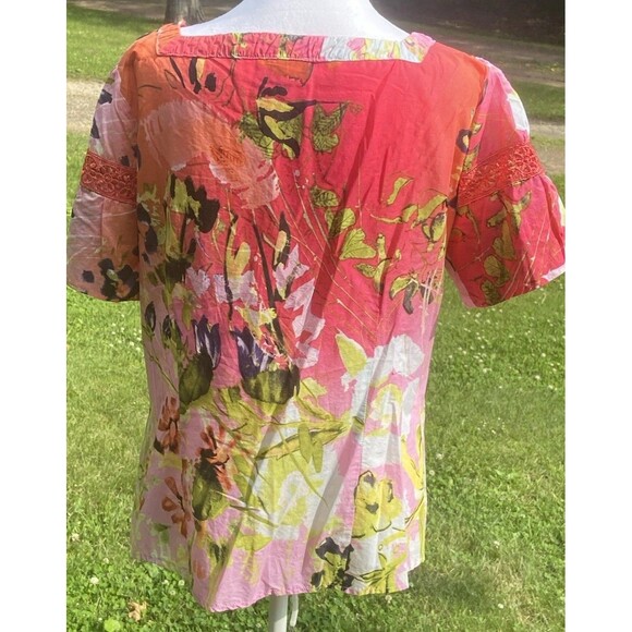 Womens Harve Bernard Sz XL Colorful Ruffle Short-Sleeve Cottagecore - Picture 4 of 16